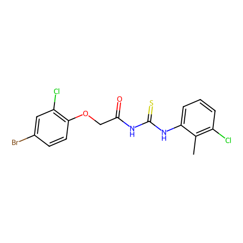 2-(4-bromo-2-chlorophenoxy)-N-[(3-chloro-2-methylphenyl)carbamothioyl]acetamide structure