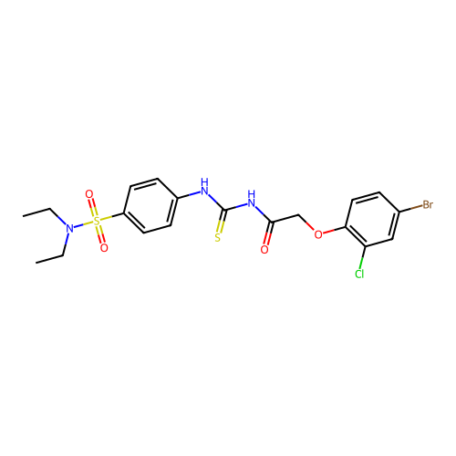 2-(4-bromo-2-chlorophenoxy)-N-[({4-[(diethylamino)sulfonyl]phenyl}amino)carbonothioyl]acetamide structure