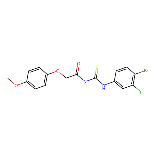 N-[(4-bromo-3-chlorophenyl)carbamothioyl]-2-(4-methoxyphenoxy)acetamide structure