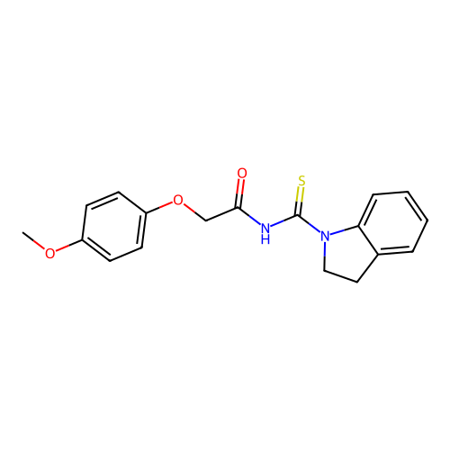 N-(2,3-dihydro-1H-indol-1-ylcarbonothioyl)-2-(4-methoxyphenoxy)acetamide structure