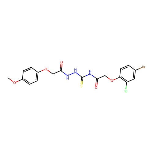 2-(4-bromo-2-chlorophenoxy)-N-({2-[(4-methoxyphenoxy)acetyl]hydrazino}carbonothioyl)acetamide structure