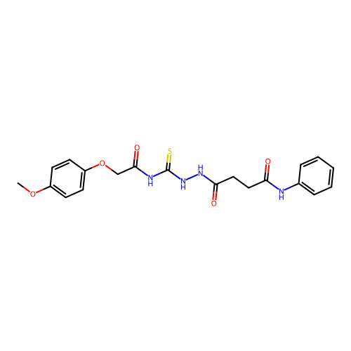 4-[2-({[(4-methoxyphenoxy)acetyl]amino}carbonothioyl)hydrazino]-4-oxo-N-phenylbutanamide structure
