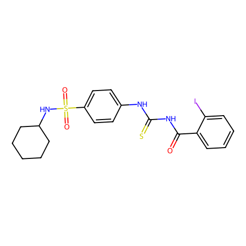 N-[[4-(cyclohexylsulfamoyl)phenyl]carbamothioyl]-2-iodobenzamide structure