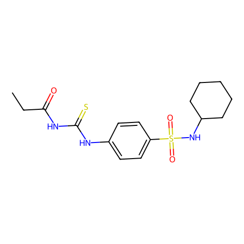 N-cyclohexyl-4-{[(propionylamino)carbothioyl]amino}benzenesulfonamide structure
