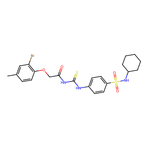 2-(2-bromo-4-methylphenoxy)-N-[({4-[(cyclohexylamino)sulfonyl]phenyl}amino)carbonothioyl]acetamide structure