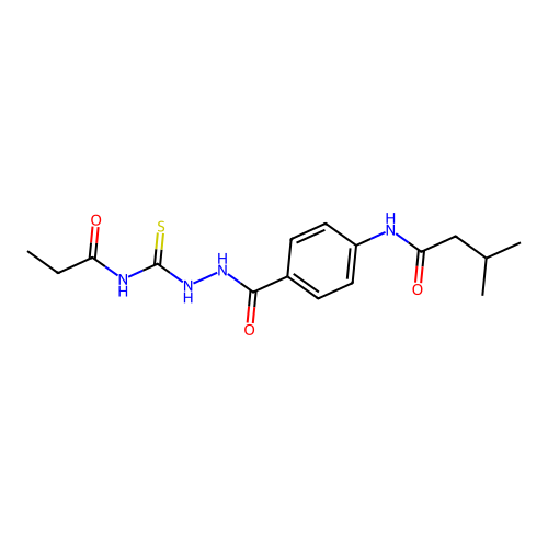 3-methyl-N-(4-{[2-(propanoylcarbamothioyl)hydrazinyl]carbonyl}phenyl)butanamide structure