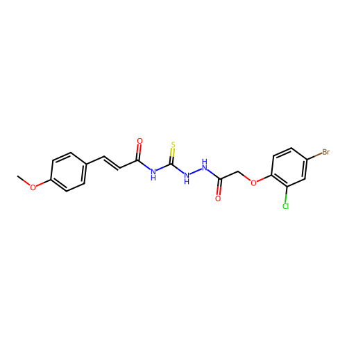 (2E)-N-({2-[(4-bromo-2-chlorophenoxy)acetyl]hydrazinyl}carbonothioyl)-3-(4-methoxyphenyl)prop-2-enamide structure