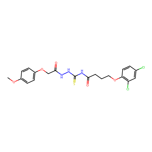4-(2,4-dichlorophenoxy)-N-({2-[(4-methoxyphenoxy)acetyl]hydrazino}carbonothioyl)butanamide structure