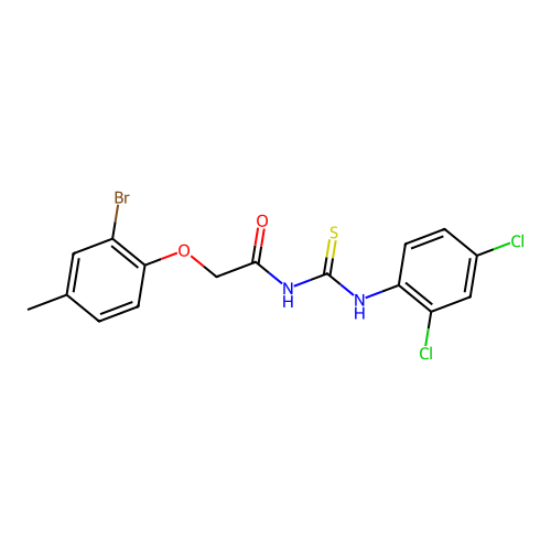 2-(2-bromo-4-methylphenoxy)-N-[(2,4-dichlorophenyl)carbamothioyl]acetamide structure
