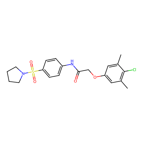 2-(4-chloro-3,5-dimethylphenoxy)-N-[4-(1-pyrrolidinylsulfonyl)phenyl]acetamide structure
