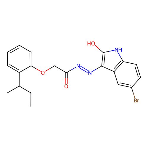 N'-(5-bromo-2-oxo-1,2-dihydro-3H-indol-3-ylidene)-2-(2-sec-butylphenoxy)acetohydrazide structure