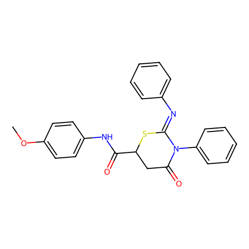 N-(4-methoxyphenyl)-4-oxo-3-phenyl-2-phenylimino-1,3-thiazinane-6-carboxamide structure