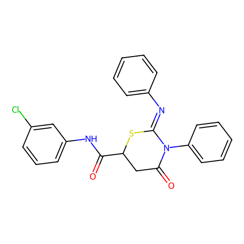 N-(3-chlorophenyl)-4-oxo-3-phenyl-2-phenylimino-1,3-thiazinane-6-carboxamide structure