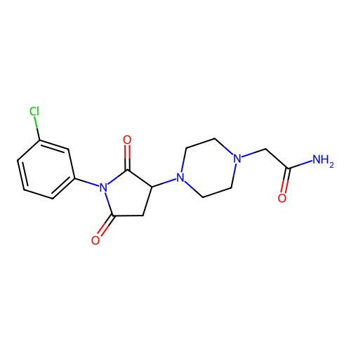 2-{4-[1-(3-Chlorophenyl)-2,5-dioxopyrrolidin-3-yl]piperazin-1-yl}acetamide structure
