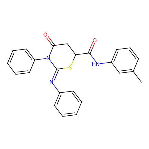 (2Z)-N-(3-methylphenyl)-4-oxo-3-phenyl-2-(phenylimino)-1,3-thiazinane-6-carboxamide structure