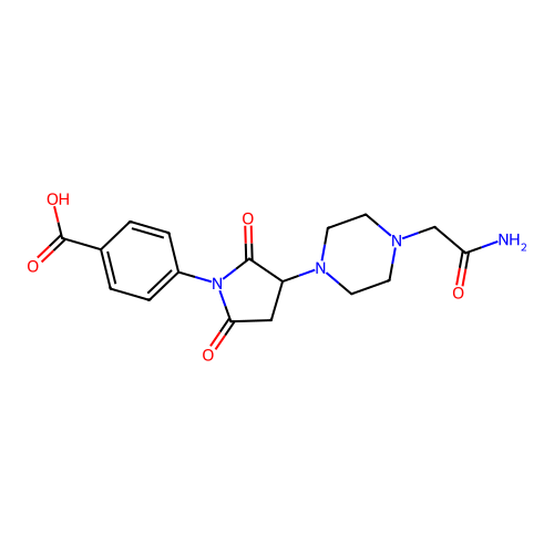 4-{3-[4-(Carbamoylmethyl)piperazinyl]-2,5-dioxoazolidinyl}benzoic acid structure