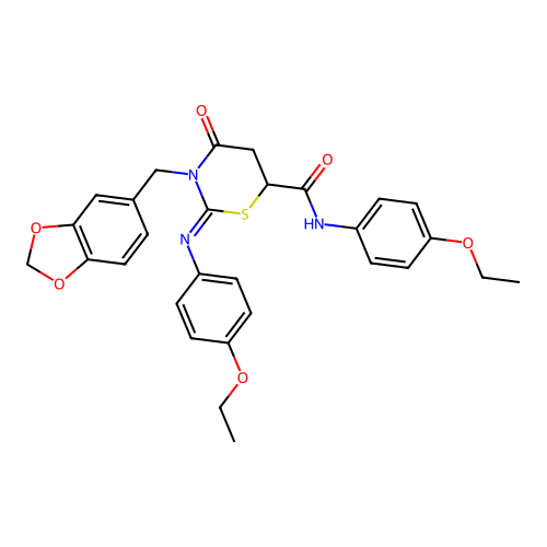 (2Z)-3-(1,3-benzodioxol-5-ylmethyl)-N-(4-ethoxyphenyl)-2-[(4-ethoxyphenyl)imino]-4-oxo-1,3-thiazinane-6-carboxamide structure