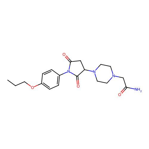 2-{4-[2,5-Dioxo-1-(4-propoxyphenyl)pyrrolidin-3-yl]piperazin-1-yl}acetamide structure