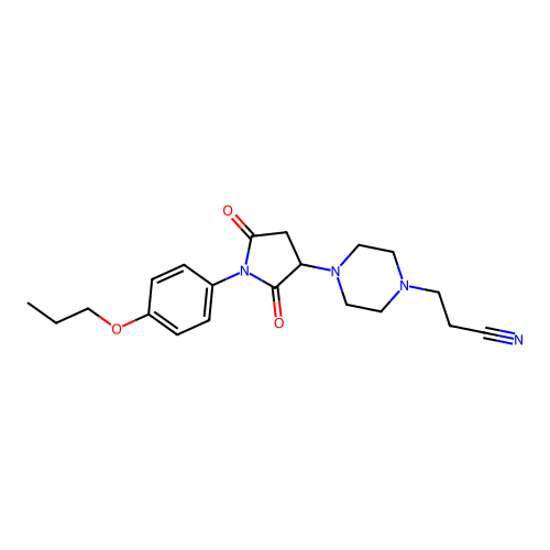 3-{4-[2,5-Dioxo-1-(4-propoxyphenyl)pyrrolidin-3-yl]piperazin-1-yl}propanenitrile structure