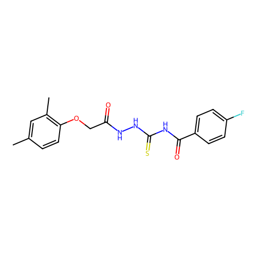 N-[[[2-(2,4-dimethylphenoxy)acetyl]amino]carbamothioyl]-4-fluorobenzamide structure