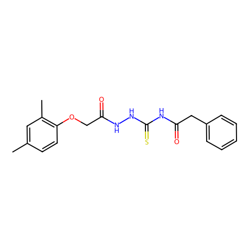 N-({2-[(2,4-dimethylphenoxy)acetyl]hydrazino}carbothioyl)-2-phenylacetamide structure