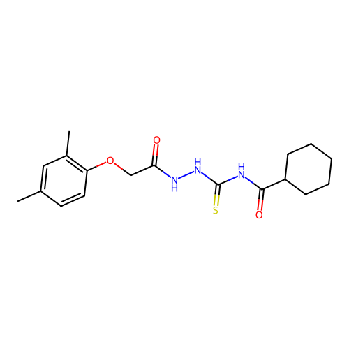 N-({2-[(2,4-dimethylphenoxy)acetyl]hydrazino}carbothioyl)cyclohexanecarboxamide structure