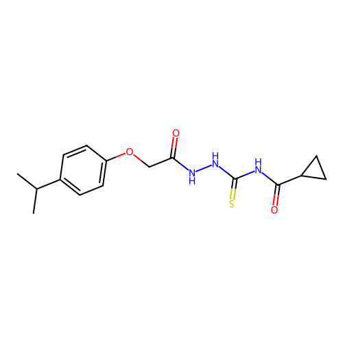 N-({2-[(4-isopropylphenoxy)acetyl]hydrazino}carbothioyl)cyclopropanecarboxamide structure