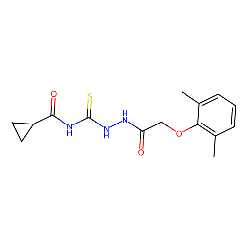 N-({2-[(2,6-dimethylphenoxy)acetyl]hydrazino}carbothioyl)cyclopropanecarboxamide structure