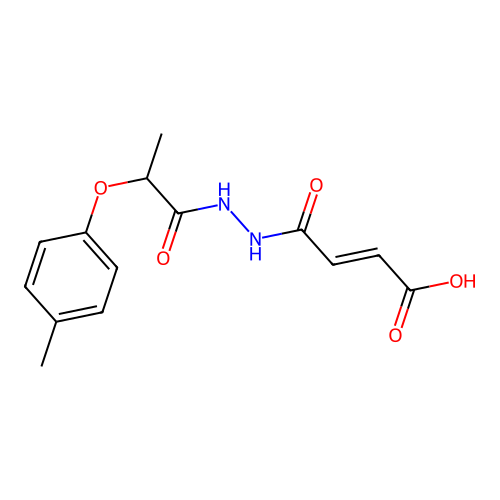 (2E)-4-{2-[2-(4-methylphenoxy)propanoyl]hydrazinyl}-4-oxobut-2-enoic acid structure