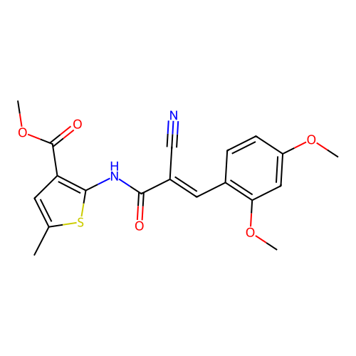 (E)-methyl 2-(2-cyano-3-(2,4-dimethoxyphenyl)acrylamido)-5-methylthiophene-3-carboxylate structure