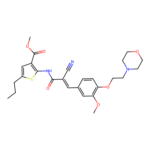 (E)-methyl 2-(2-cyano-3-(3-methoxy-4-(2-morpholinoethoxy)phenyl)acrylamido)-5-propylthiophene-3-carboxylate structure