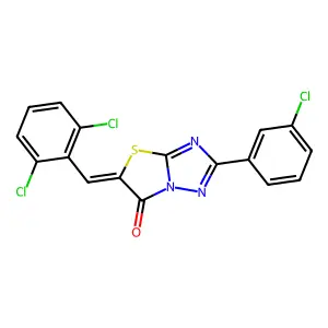 (5Z)-2-(3-chlorophenyl)-5-(2,6-dichlorobenzylidene)[1,3]thiazolo[3,2-b][1,2,4]triazol-6(5H)-one structure