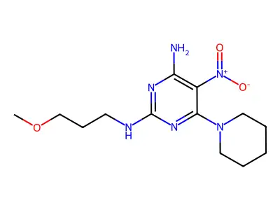 N2-(3-methoxypropyl)-5-nitro-6-(piperidin-1-yl)pyrimidine-2,4-diamine structure