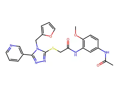 N-[5-(acetylamino)-2-methoxyphenyl]-2-{[4-(furan-2-ylmethyl)-5-(pyridin-3-yl)-4H-1,2,4-triazol-3-yl]sulfanyl}acetamide structure
