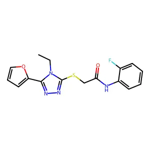 2-((4-Ethyl-5-(2-furyl)-4H-1,2,4-triazol-3-YL)thio)-N-(2-fluorophenyl)acetamide structure