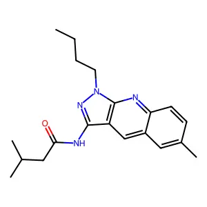 N-(1-butyl-6-methyl-1H-pyrazolo[3,4-b]quinolin-3-yl)-3-methylbutanamide structure