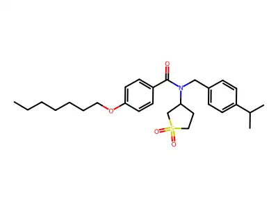 N-(1,1-dioxidotetrahydrothiophen-3-yl)-4-(heptyloxy)-N-[4-(propan-2-yl)benzyl]benzamide structure