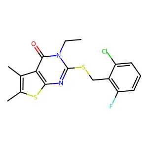 2-((2-CL-6-Fluorobenzyl)thio)-3-ET-5,6-dimethylthieno(2,3-D)pyrimidin-4(3H)-one structure
