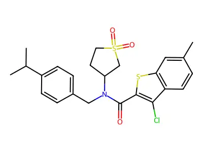 3-chloro-N-(1,1-dioxidotetrahydrothiophen-3-yl)-6-methyl-N-[4-(propan-2-yl)benzyl]-1-benzothiophene-2-carboxamide structure