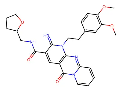 1-[2-(3,4-dimethoxyphenyl)ethyl]-2-imino-5-oxo-N-(tetrahydrofuran-2-ylmethyl)-1,5-dihydro-2H-dipyrido[1,2-a:2',3'-d]pyrimidine-3-carboxamide structure
