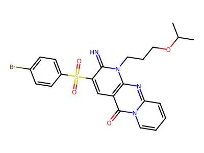 3-[(4-bromophenyl)sulfonyl]-2-imino-1-[3-(propan-2-yloxy)propyl]-1,2-dihydro-5H-dipyrido[1,2-a:2',3'-d]pyrimidin-5-one structure
