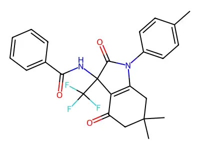 N-[6,6-dimethyl-1-(4-methylphenyl)-2,4-dioxo-3-(trifluoromethyl)-2,3,4,5,6,7-hexahydro-1H-indol-3-yl]benzamide structure