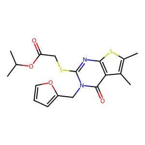 propan-2-yl {[3-(furan-2-ylmethyl)-5,6-dimethyl-4-oxo-3,4-dihydrothieno[2,3-d]pyrimidin-2-yl]sulfanyl}acetate structure