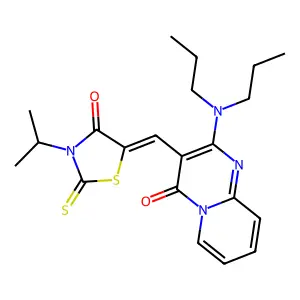 5-{(Z)-1-[2-(dipropylamino)-4-oxo-4H-pyrido[1,2-a]pyrimidin-3-yl]methylidene}-3-isopropyl-2-thioxo-1,3-thiazolan-4-one structure