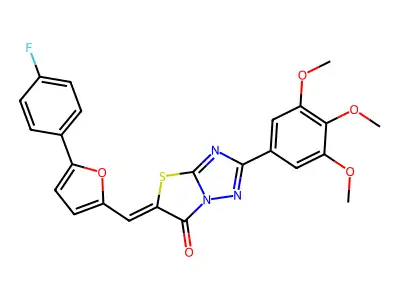 (5Z)-5-{[5-(4-fluorophenyl)-2-furyl]methylene}-2-(3,4,5-trimethoxyphenyl)[1,3]thiazolo[3,2-b][1,2,4]triazol-6(5H)-one structure
