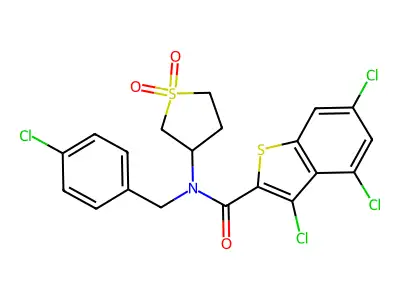 Benzo[b]thiophene-2-carboxamide, 3,4,6-trichloro-N-[(4-chlorophenyl)methyl]-N-(tetrahydro-1,1-dioxido-3-thienyl)- (9CI) structure