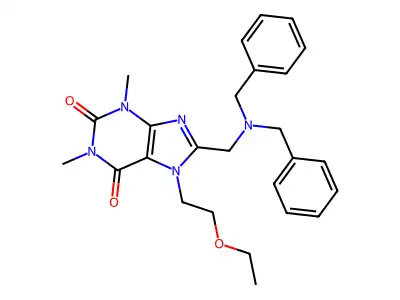 8-[(dibenzylamino)methyl]-7-(2-ethoxyethyl)-1,3-dimethyl-3,7-dihydro-1H-purine-2,6-dione structure