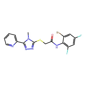 N-(2-bromo-4,6-difluorophenyl)-2-{[4-methyl-5-(pyridin-2-yl)-4H-1,2,4-triazol-3-yl]sulfanyl}acetamide structure