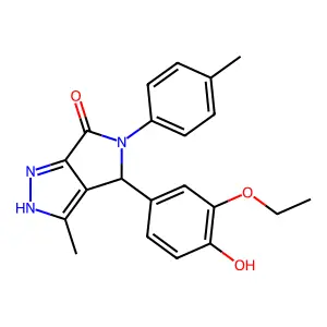 4-(3-ethoxy-4-hydroxyphenyl)-3-methyl-5-(4-methylphenyl)-4,5-dihydropyrrolo[3,4-c]pyrazol-6(1H)-one structure