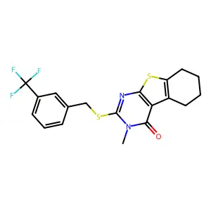 3-methyl-2-{[3-(trifluoromethyl)benzyl]sulfanyl}-5,6,7,8-tetrahydro[1]benzothieno[2,3-d]pyrimidin-4(3H)-one structure